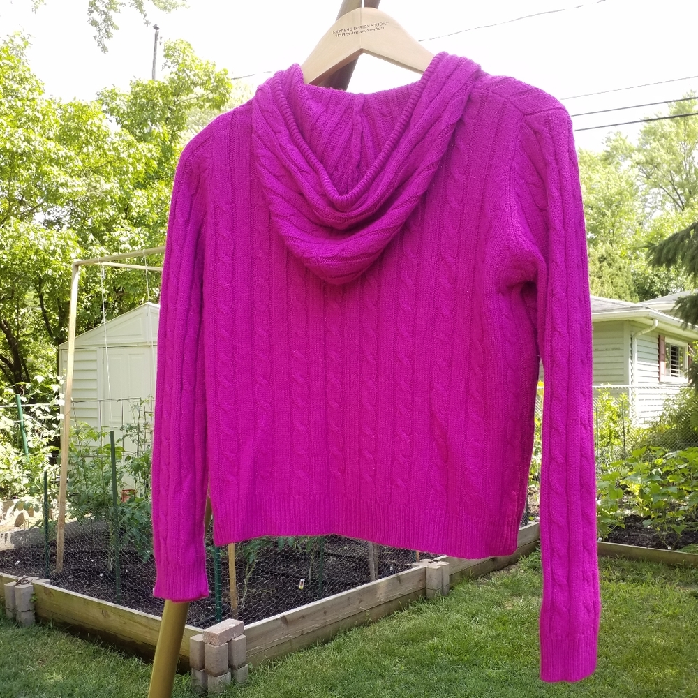 Old Navy SWEATER Jacket Dark Pink Zip Hooded Size L Cable Knit - Picture 6 of 9